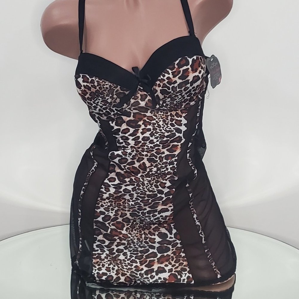 Sexy Cheetah Print Night Dress/Erotic Lingerie See Through Lace Dress 🐆